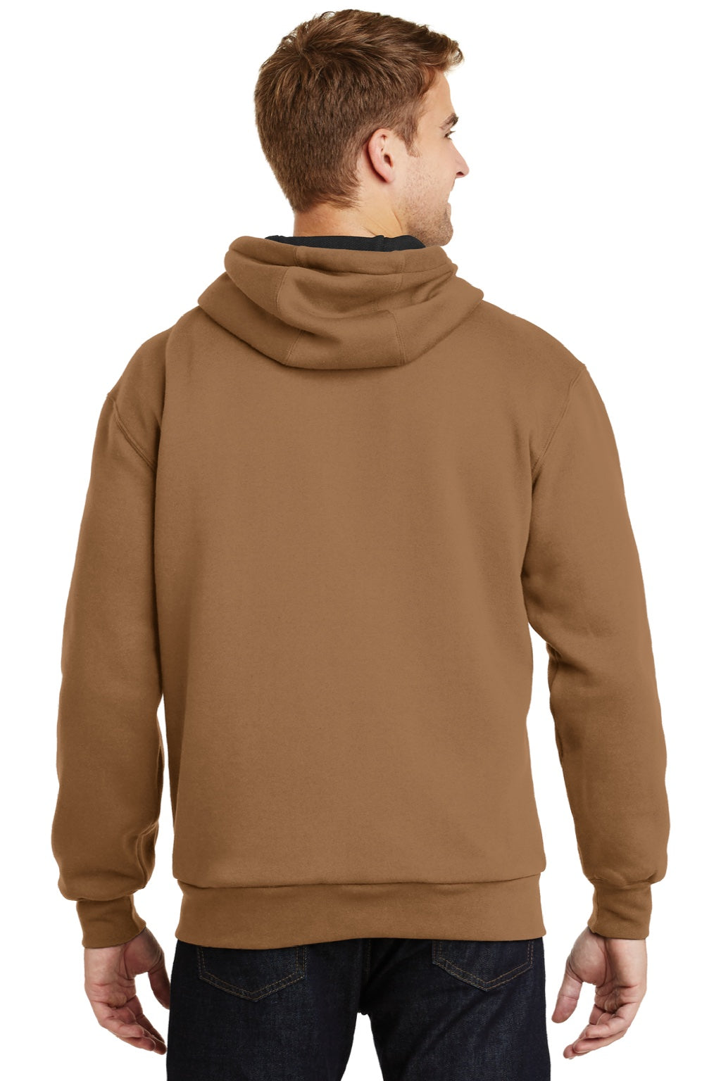 CornerStone CS620 Mens Full Zip Hooded Sweatshirt Hoodie w/ Pockets Duck Brown Model Back