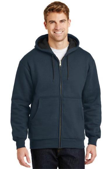 CornerStone CS620 Mens Full Zip Hooded Sweatshirt Hoodie w/ Pockets Navy Blue Model Front