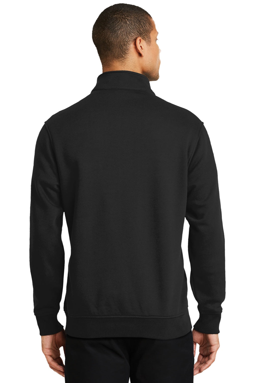 CornerStone CS626 Mens Fleece 1/4 Zip Sweatshirt w/ Pockets Black Model Back
