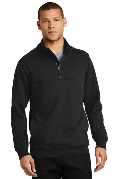 CornerStone CS626 Mens Fleece 1/4 Zip Sweatshirt w/ Pockets Black Model Front