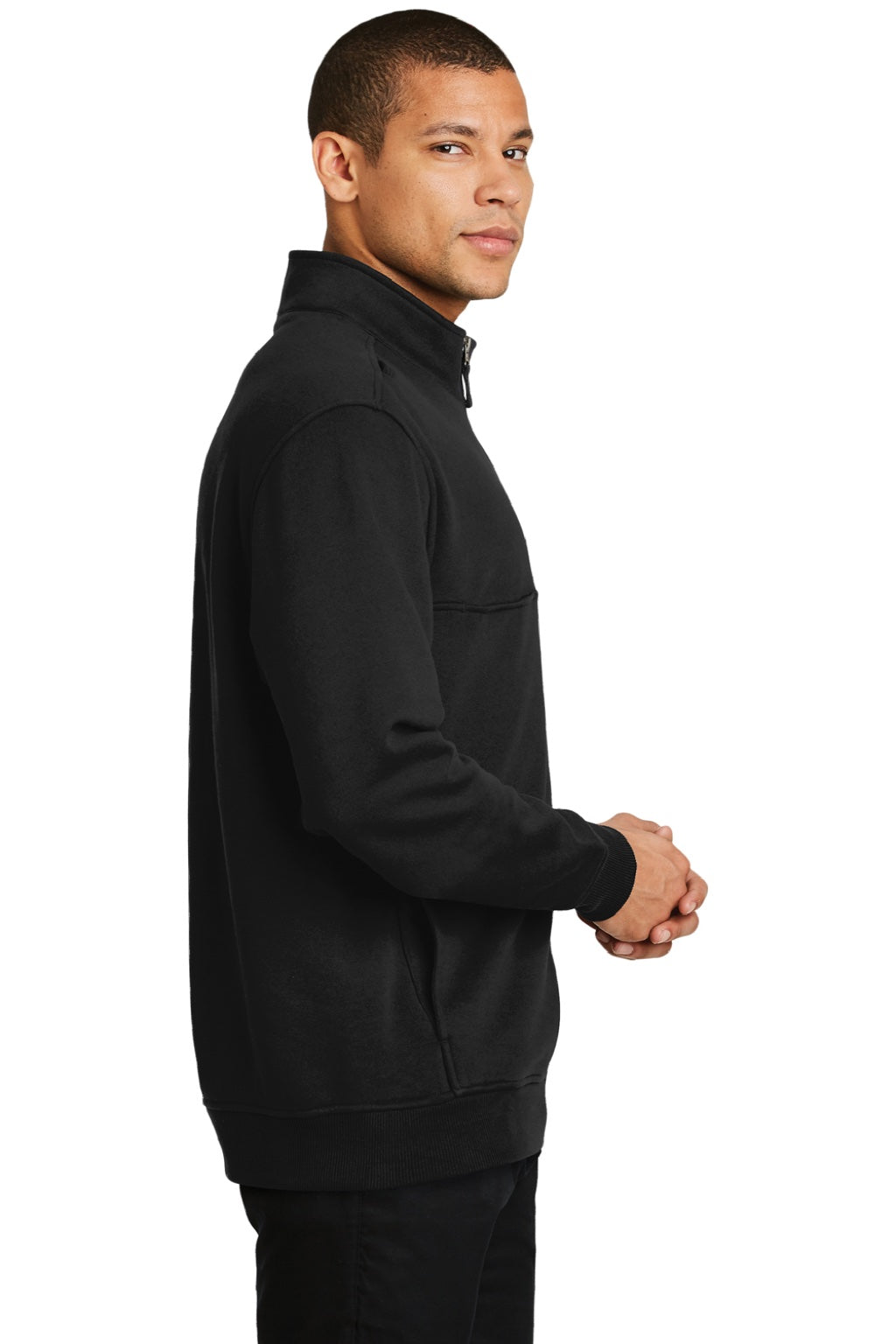 CornerStone CS626 Mens Fleece 1/4 Zip Sweatshirt w/ Pockets Black Model Side