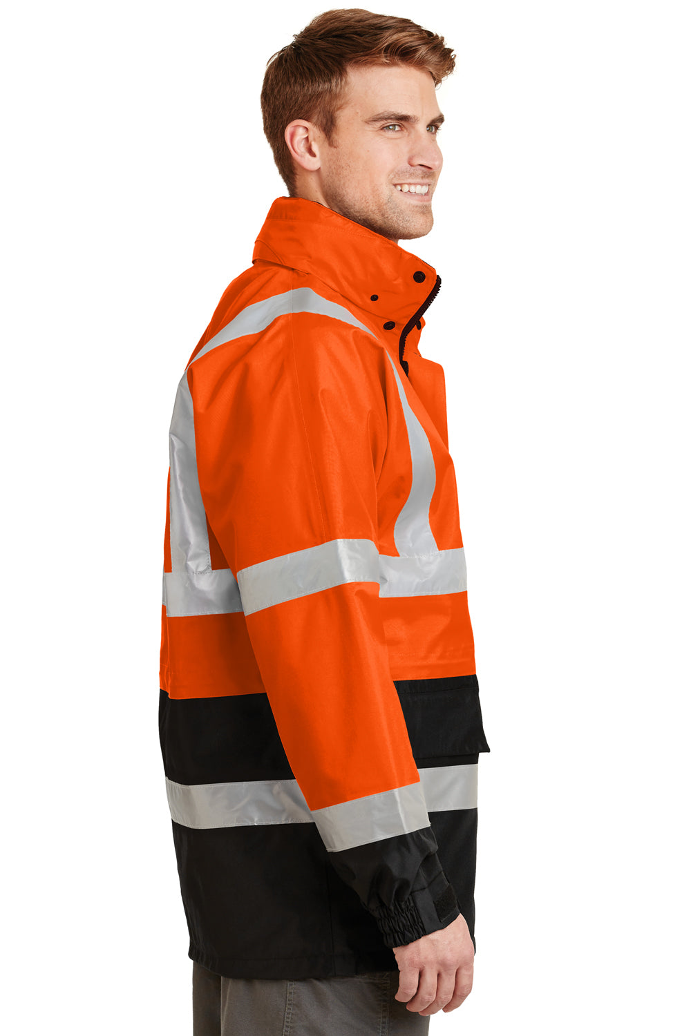 CornerStone CSJ24 Mens ANSI 107 Class 3 Waterproof Full Zip Hooded Jacket Safety Orange Model Side