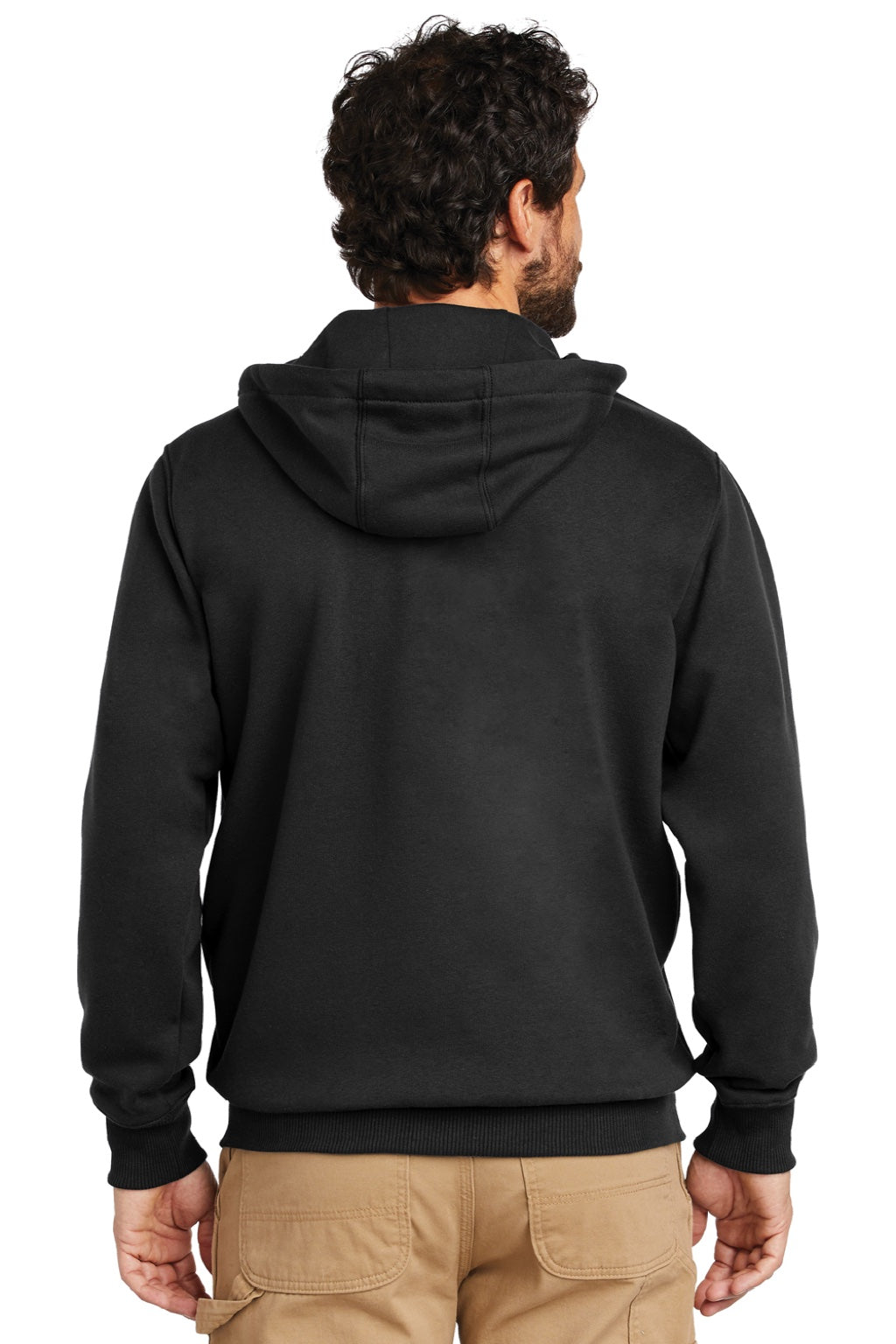 Carhartt CT100614 Mens Paxton Rain Defender Water Resistant Full Zip Hooded Sweatshirt Hoodie w/ Pockets Black Model Back