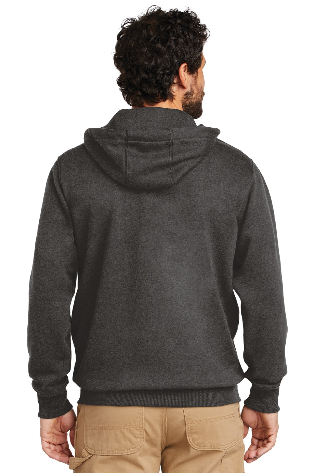 Carhartt CT100614 Mens Paxton Rain Defender Water Resistant Full Zip Hooded Sweatshirt Hoodie w/ Pockets Heather Carbon Grey Model Back