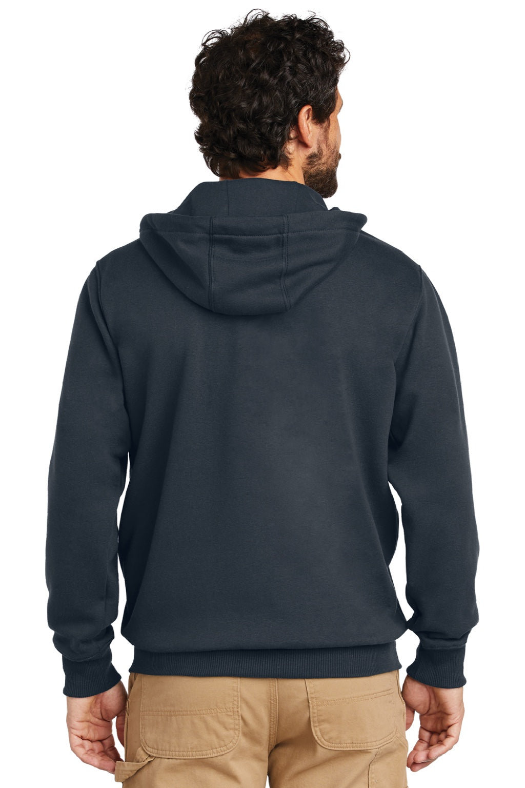 Carhartt CT100614 Mens Paxton Rain Defender Water Resistant Full Zip Hooded Sweatshirt Hoodie w/ Pockets Navy Blue Model Back