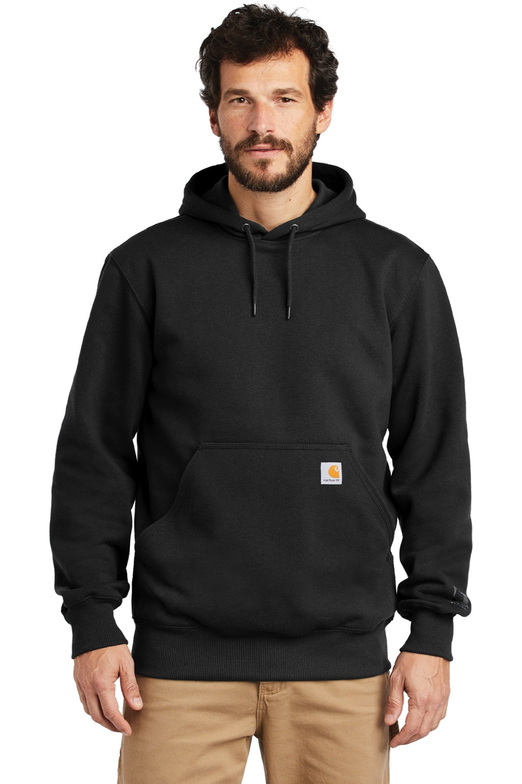 Carhartt CT100615 Mens Paxton Rain Defender Water Resistant Hooded Sweatshirt Hoodie w/ Pouch Pocket Black Model Front