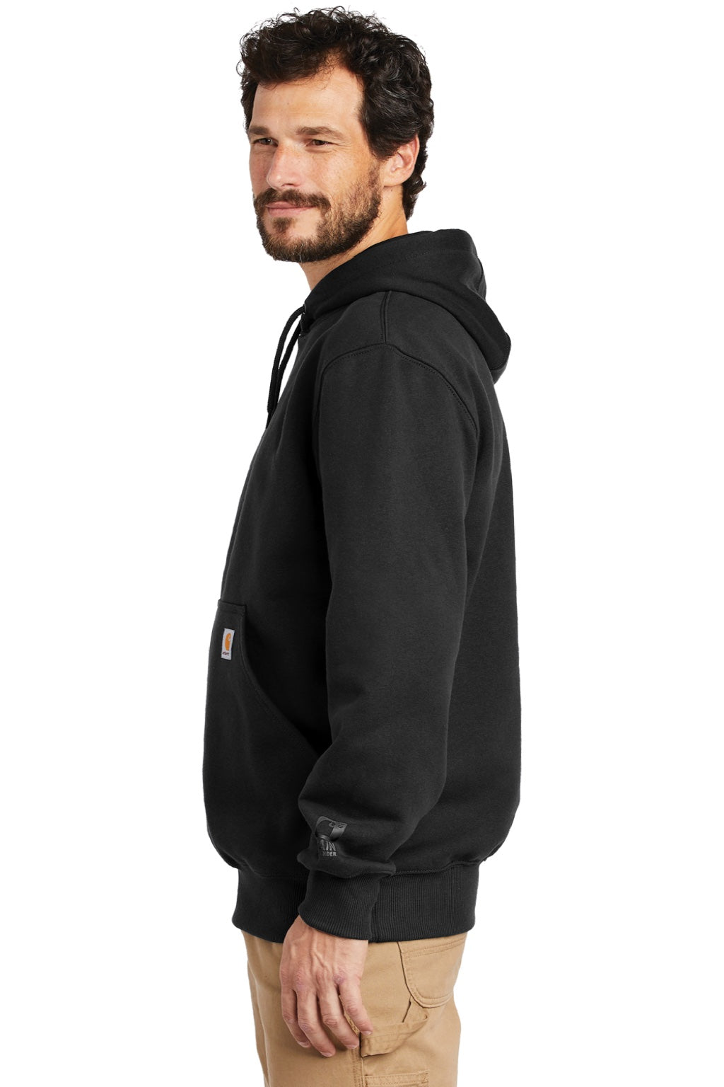 Carhartt CT100615 Mens Paxton Rain Defender Water Resistant Hooded Sweatshirt Hoodie w/ Pouch Pocket Black Model Side