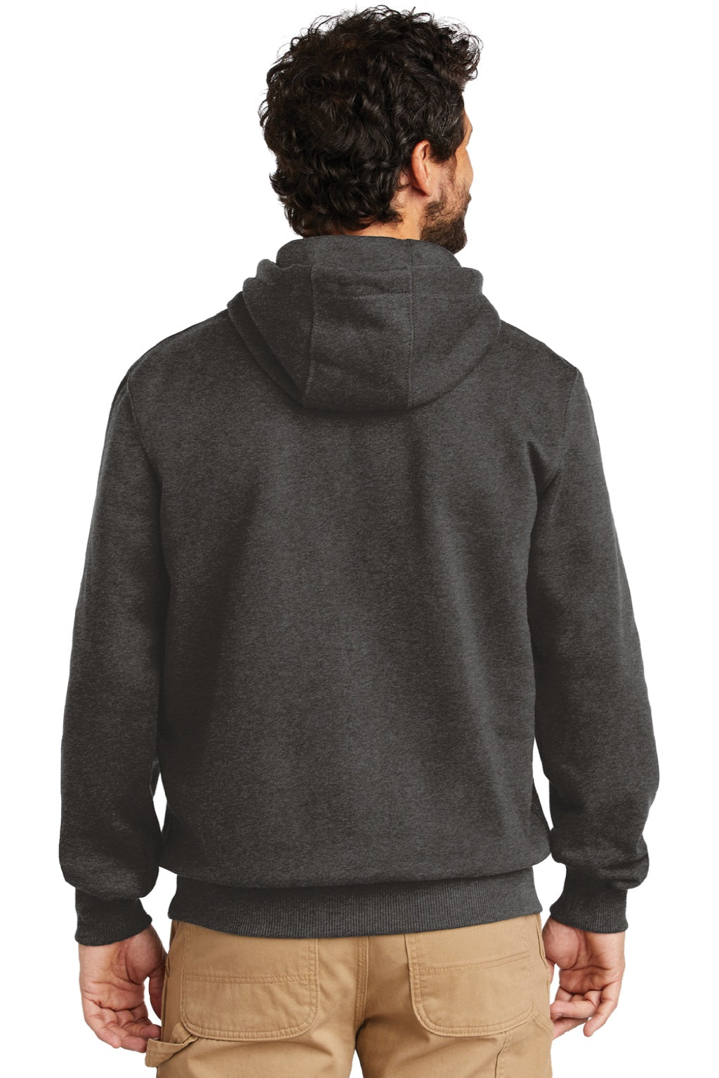Carhartt CT100615 Mens Paxton Rain Defender Water Resistant Hooded Sweatshirt Hoodie w/ Pouch Pocket Heather Carbon Grey Model Back