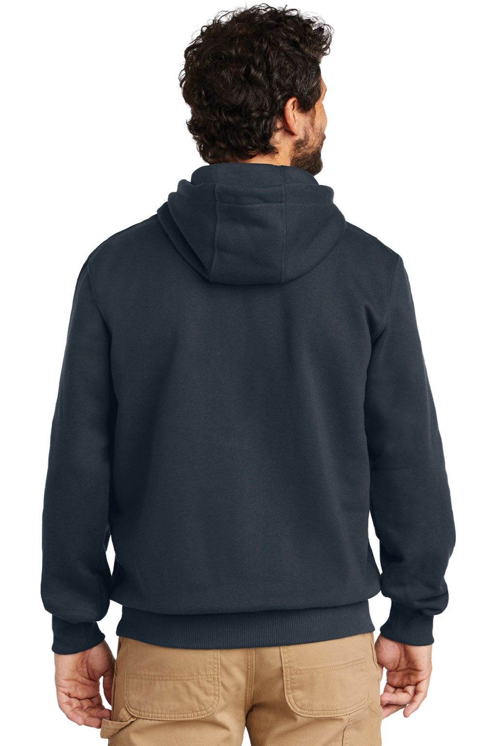 Carhartt CT100615 Mens Paxton Rain Defender Water Resistant Hooded Sweatshirt Hoodie w/ Pouch Pocket Navy Blue Model Back