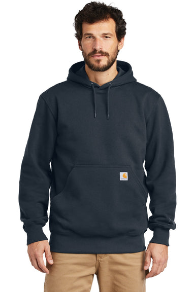 Carhartt CT100615 Mens Paxton Rain Defender Water Resistant Hooded Sweatshirt Hoodie w/ Pouch Pocket Navy Blue Model Front
