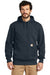 Carhartt CT100615 Mens Paxton Rain Defender Water Resistant Hooded Sweatshirt Hoodie w/ Pouch Pocket Navy Blue Model Front