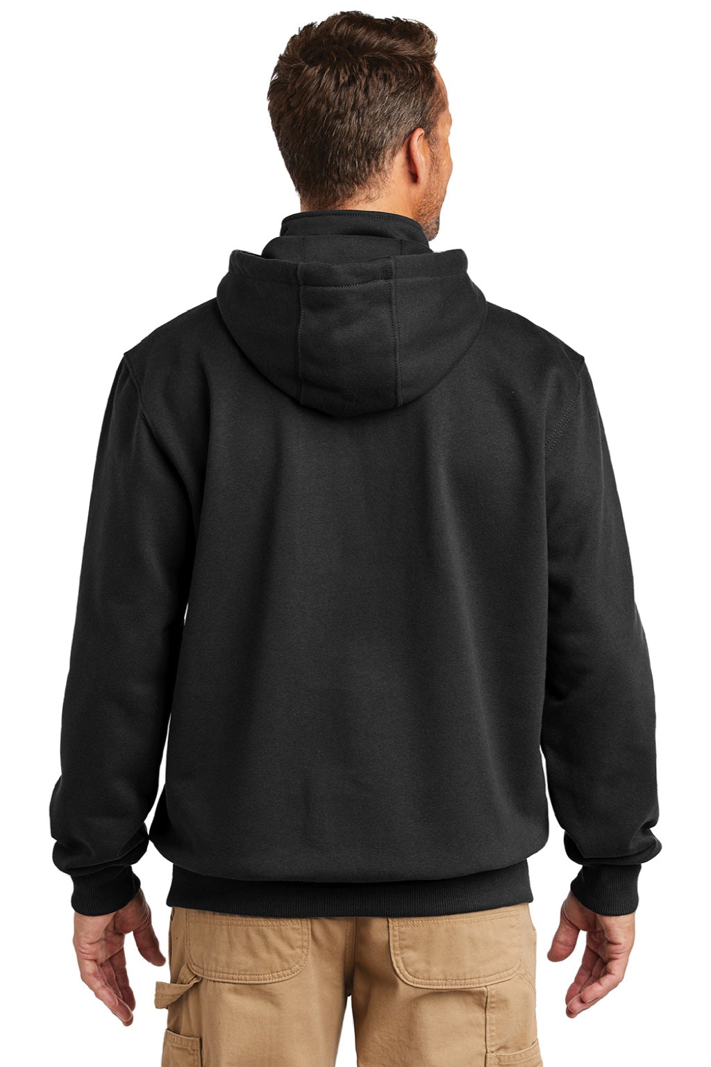 Carhartt CT100617 Mens Paxton Rain Defender Water Resistant 1/4 Zip Hooded Sweatshirt Hoodie w/ Pouch Pocket Black Model Back