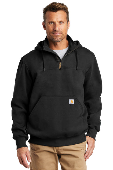 Carhartt CT100617 Mens Paxton Rain Defender Water Resistant 1/4 Zip Hooded Sweatshirt Hoodie Black Model Front