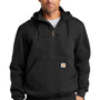 Carhartt Mens Paxton Rain Defender Water Resistant 1/4 Zip Hooded Sweatshirt Hoodie w/ Pouch Pocket - Black