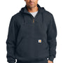 Carhartt Mens Paxton Rain Defender Water Resistant 1/4 Zip Hooded Sweatshirt Hoodie w/ Pouch Pocket - Navy Blue