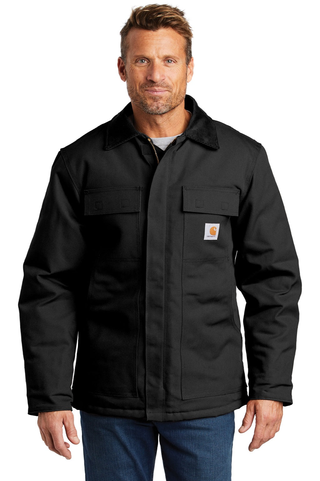 Carhartt CTC003/CTTC003/CT106674/CTT106674 Mens Wind & Water Resistant Duck Cloth Full Zip Jacket Black Model Front
