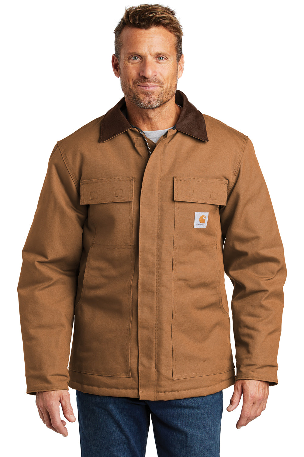 Carhartt CTC003/CTTC003 Mens Wind & Water Resistant Duck Cloth Full Zip Jacket Carhartt Brown Model Front