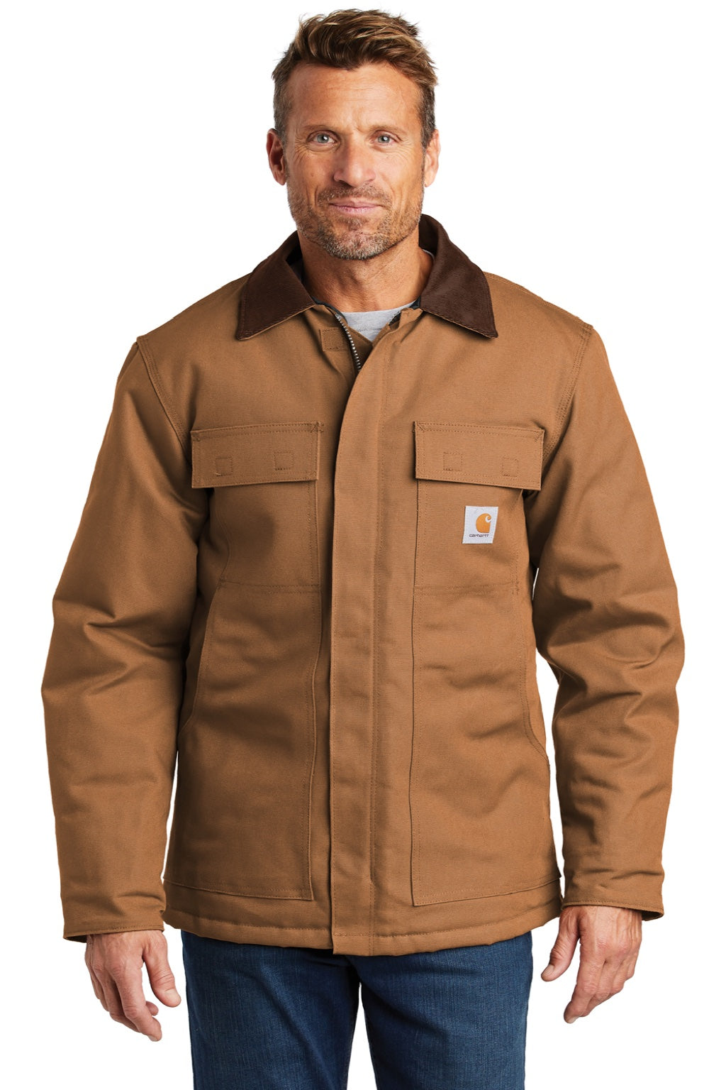 Carhartt CTC003/CTTC003/CT106674/CTT106674 Mens Wind & Water Resistant Duck Cloth Full Zip Jacket Carhartt Brown Model Front