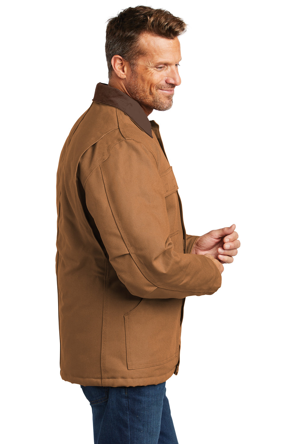 Carhartt CTC003/CTTC003 Mens Wind & Water Resistant Duck Cloth Full Zip Jacket Carhartt Brown Model Side