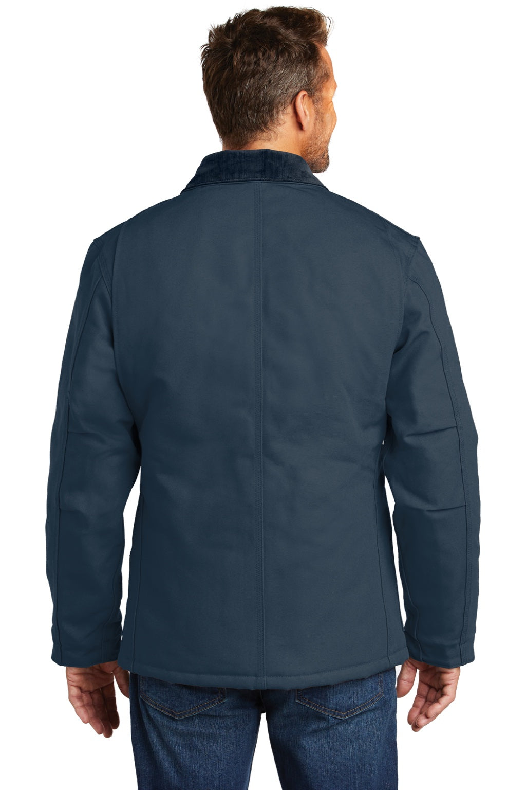 Carhartt CTC003/CTTC003/CT106674/CTT106674 Mens Wind & Water Resistant Duck Cloth Full Zip Jacket Navy Blue Model Back