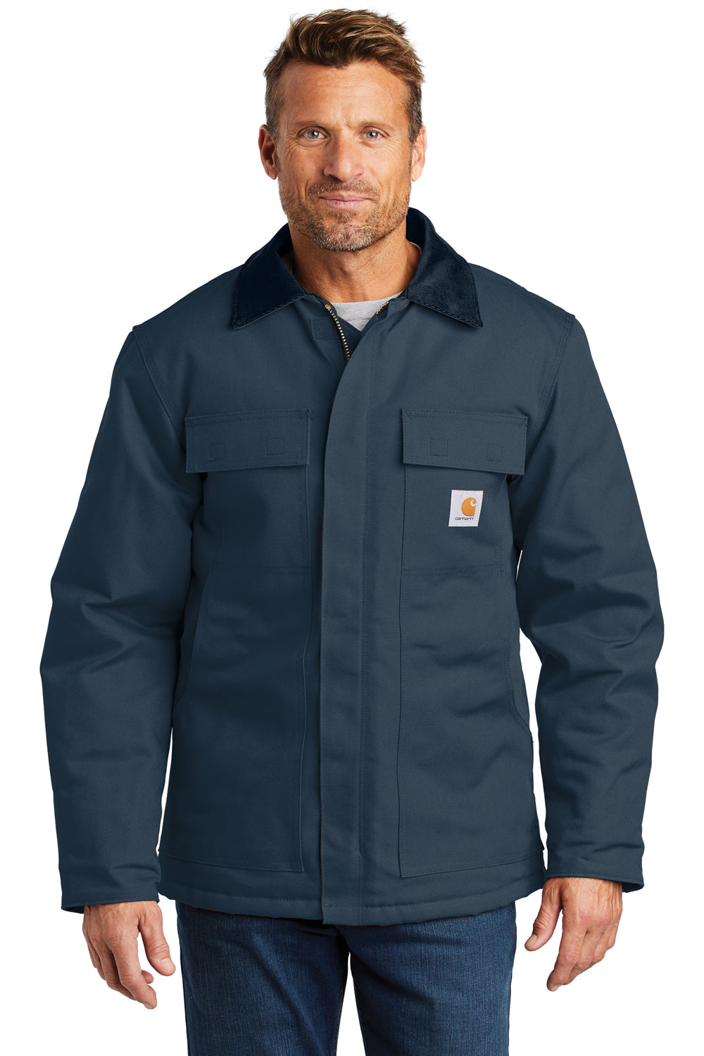 Carhartt CTC003/CTTC003 Mens Wind & Water Resistant Duck Cloth Full Zip Jacket Navy Blue Model Front