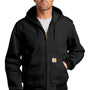 Carhartt Mens Wind & Water Resistant Duck Cloth Full Zip Hooded Work Jacket - Black