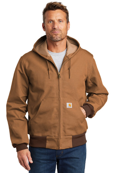 Carhartt CTJ131/CTTJ131/CT106678/CTT106678 Mens Wind & Water Resistant Duck Cloth Full Zip Hooded Work Jacket Carhartt Brown Model Front