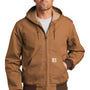 Carhartt Mens Wind & Water Resistant Duck Cloth Full Zip Hooded Work Jacket - Carhartt Brown