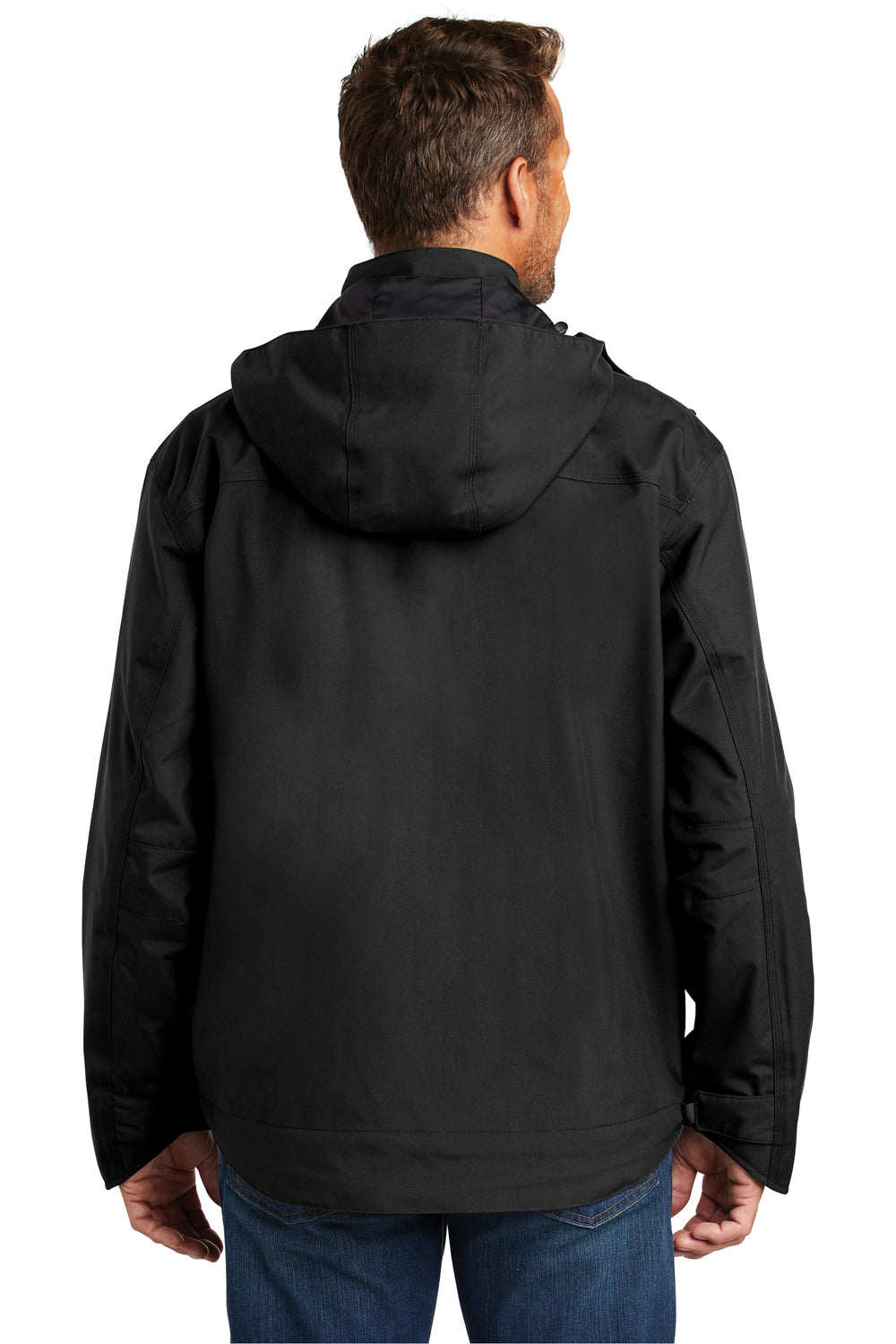 Carhartt CTJ162 Mens Shoreline Waterproof Full Zip Hooded Jacket Black Model Back