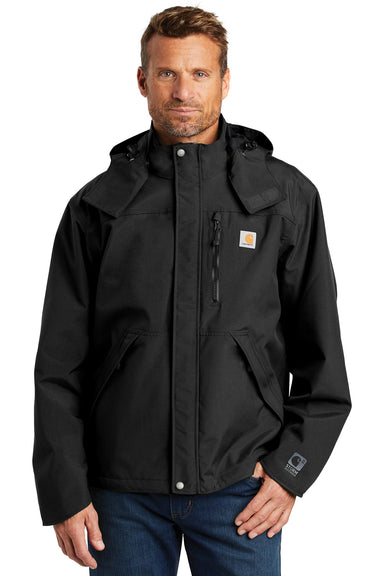 Carhartt CTJ162 Mens Shoreline Waterproof Full Zip Hooded Jacket Black Model Front