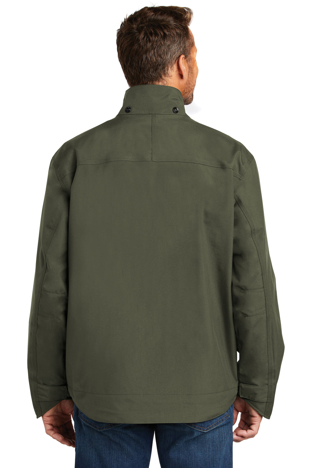 Carhartt CTJ162 Mens Shoreline Waterproof Full Zip Hooded Jacket Olive Green Model Back