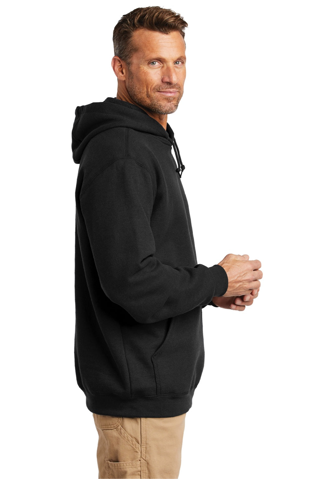 Carhartt CTK121/CTTK121 Mens Hooded Sweatshirt Hoodie w/ Pouch Pocket Black Model Side