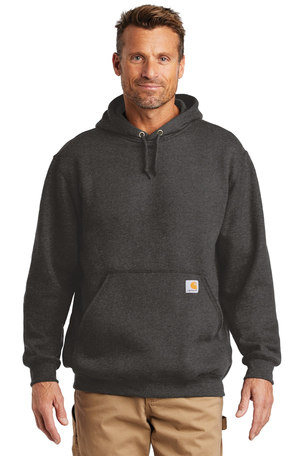 Carhartt CTK121/CTTK121 Mens Hooded Sweatshirt Hoodie w/ Pouch Pocket Heather Carbon Grey Model Front