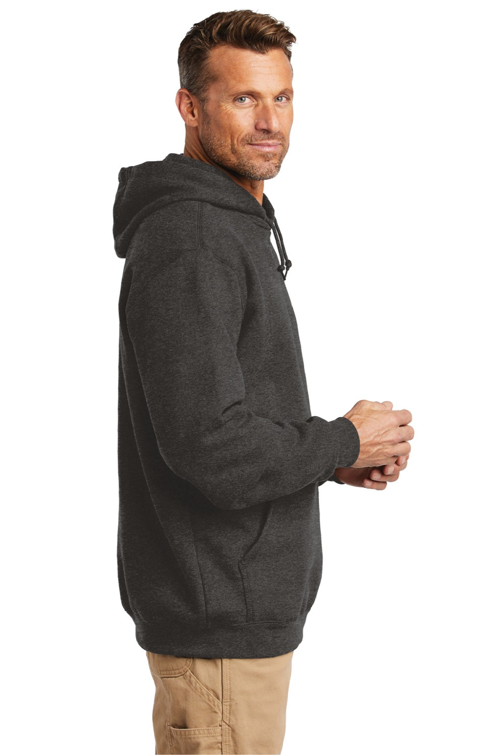 Carhartt CTK121/CTTK121 Mens Hooded Sweatshirt Hoodie w/ Pouch Pocket Heather Carbon Grey Model Side