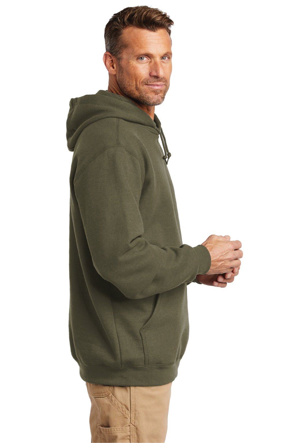 Carhartt CTK121/CTTK121 Mens Hooded Sweatshirt Hoodie w/ Pouch Pocket Moss Green Model Side