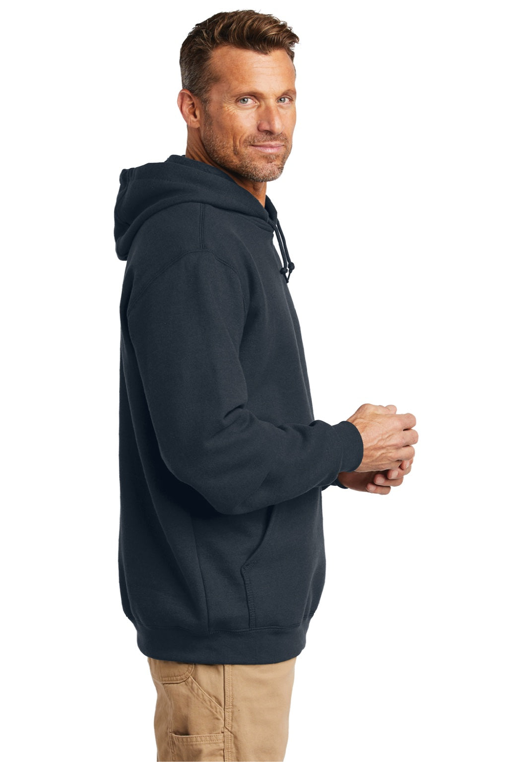 Carhartt CTK121/CTTK121 Mens Hooded Sweatshirt Hoodie w/ Pouch Pocket Navy Blue Model Side