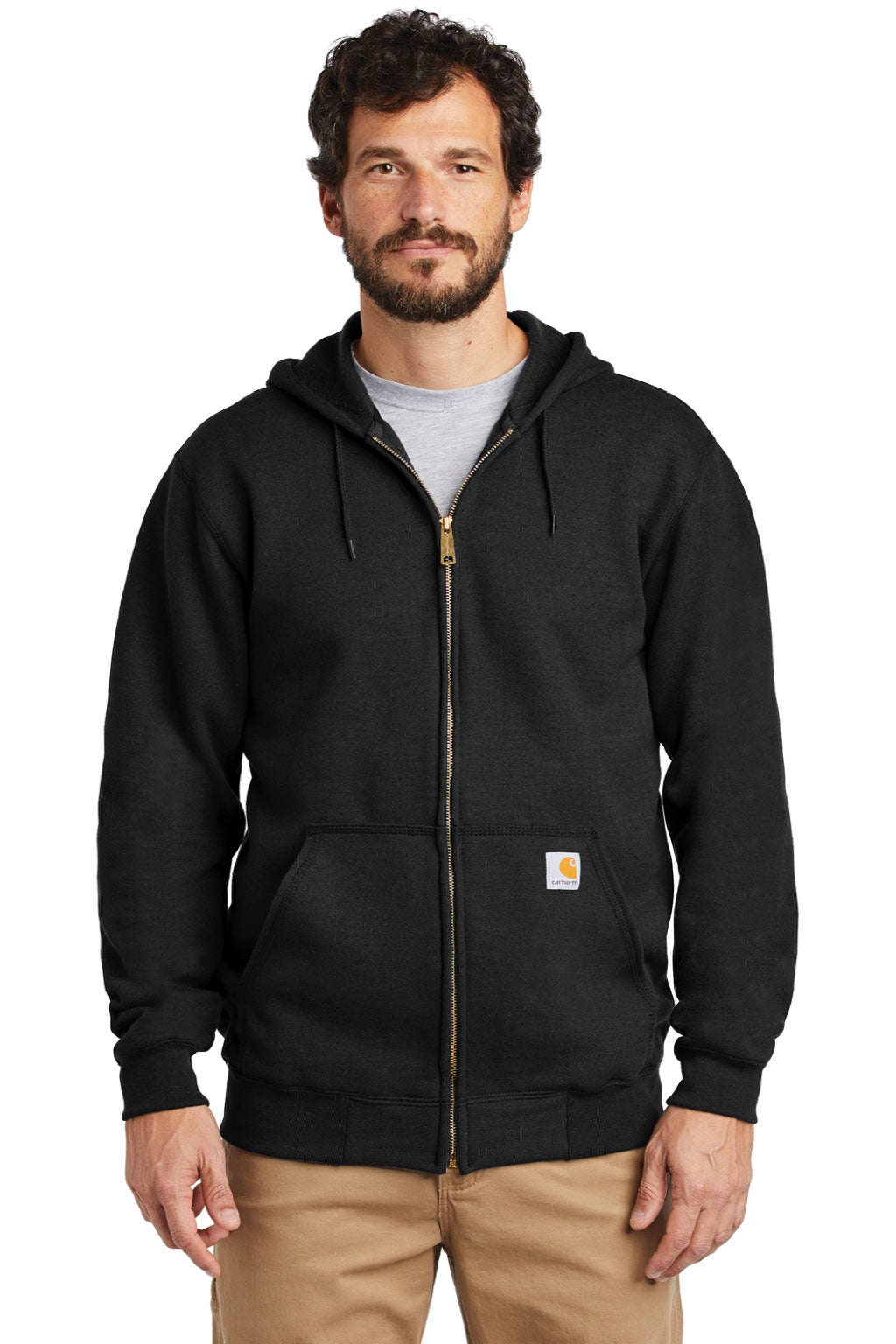 Carhartt CTK122 Mens Full Zip Hooded Sweatshirt Hoodie w/ Pockets Black Model Front