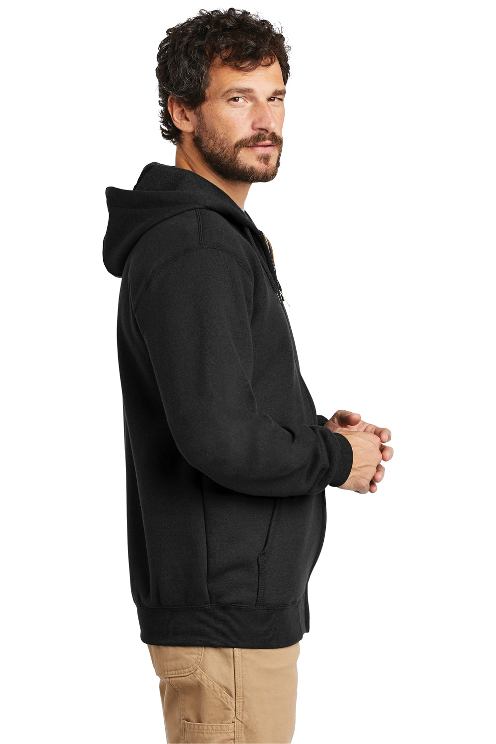 Carhartt CTK122 Mens Full Zip Hooded Sweatshirt Hoodie Black Model Side