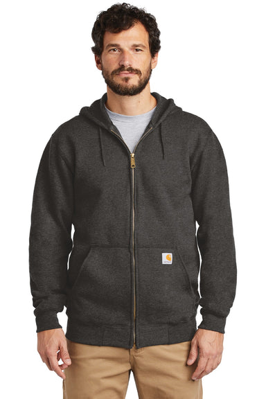 Carhartt CTK122 Mens Full Zip Hooded Sweatshirt Hoodie w/ Pockets Heather Carbon Grey Model Front