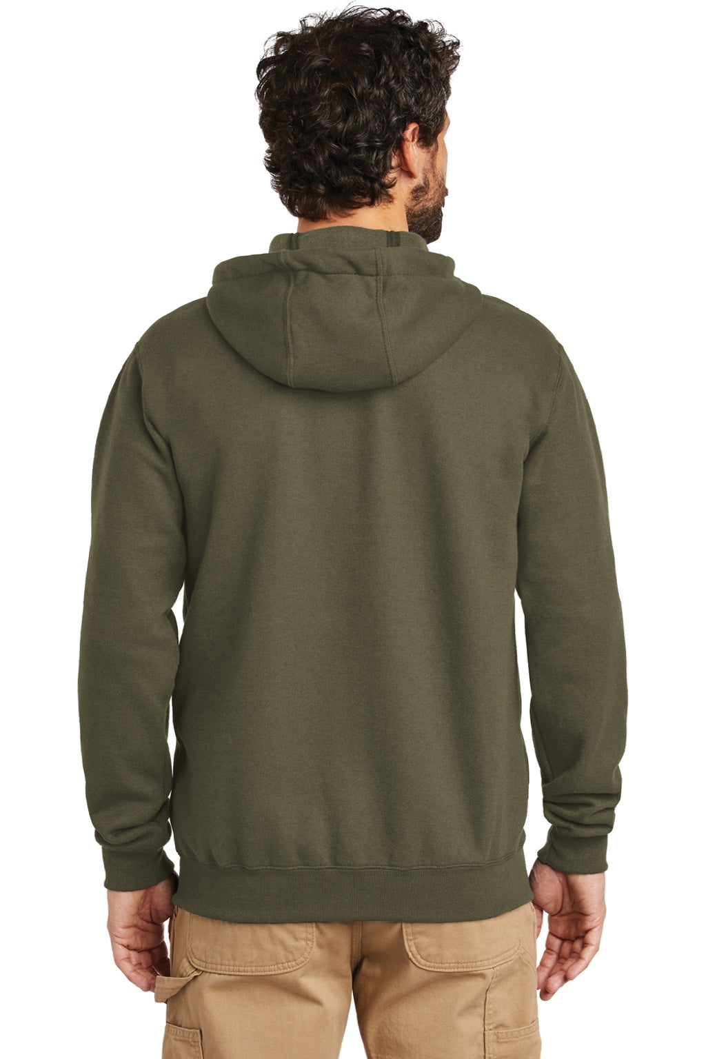 Carhartt CTK122 Mens Full Zip Hooded Sweatshirt Hoodie w/ Pockets Moss Green Model Back