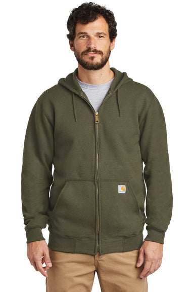 Carhartt CTK122 Mens Full Zip Hooded Sweatshirt Hoodie w/ Pockets Moss Green Model Front