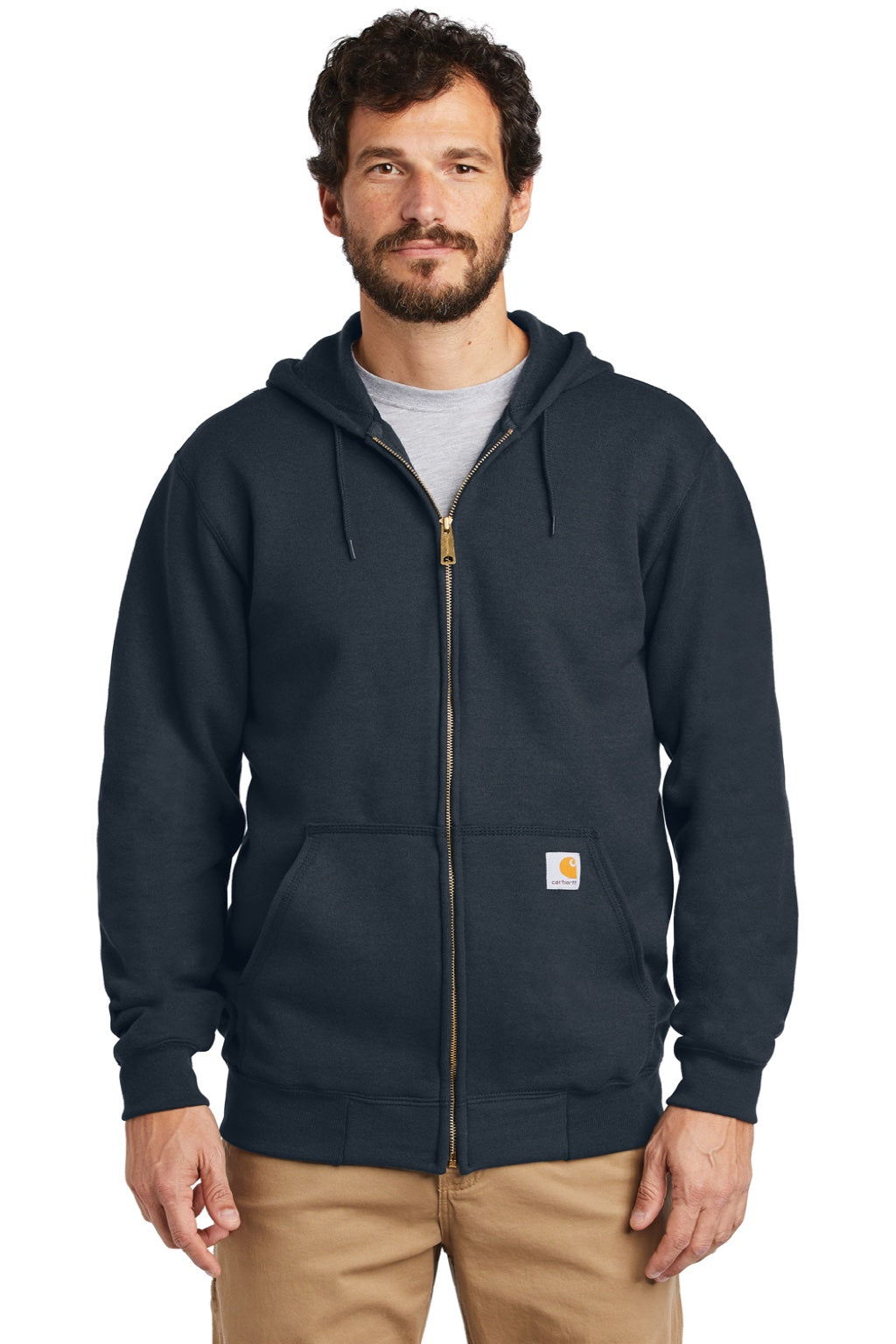 Carhartt CTK122 Mens Full Zip Hooded Sweatshirt Hoodie w/ Pockets Navy Blue Model Front