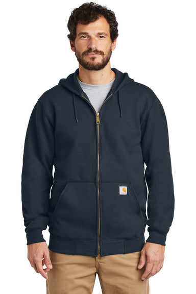Carhartt CTK122 Mens Full Zip Hooded Sweatshirt Hoodie w/ Pockets Navy Blue Model Front