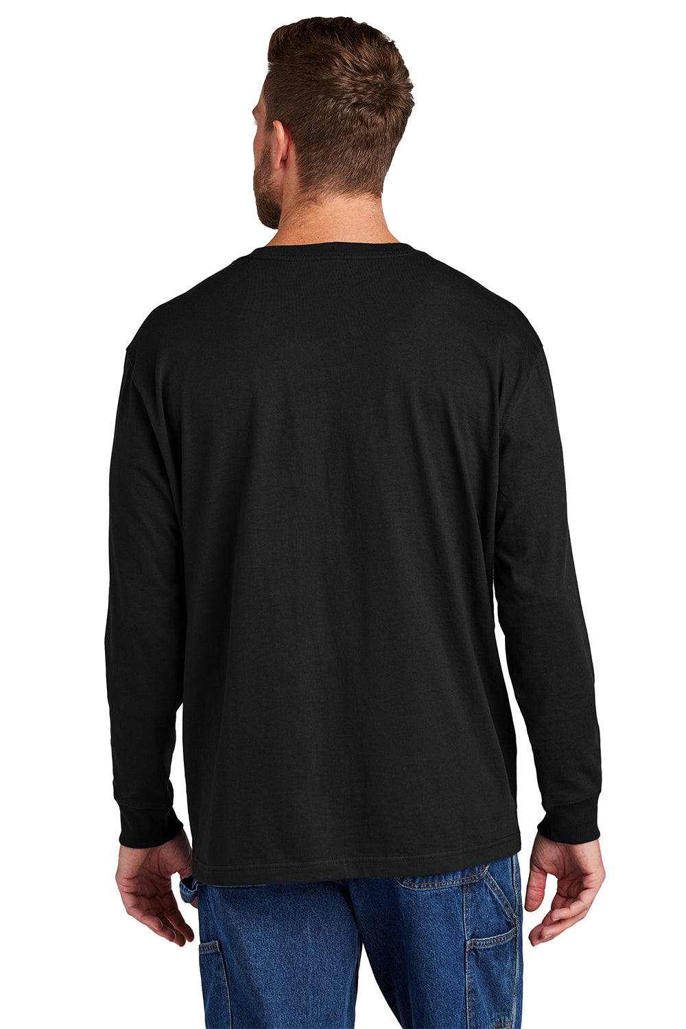 Carhartt CTK126 Mens Workwear Long Sleeve Crewneck T-Shirt w/ Pocket Black Model Back