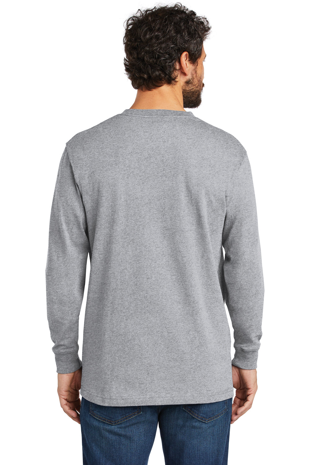 Carhartt CTK126 Mens Workwear Long Sleeve Crewneck T-Shirt w/ Pocket Heather Grey Model Back