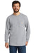 Carhartt CTK126 Mens Workwear Long Sleeve Crewneck T-Shirt w/ Pocket Heather Grey Model Front
