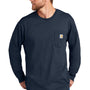 Carhartt Mens Workwear Long Sleeve Crewneck T-Shirt w/ Pocket - Navy Blue