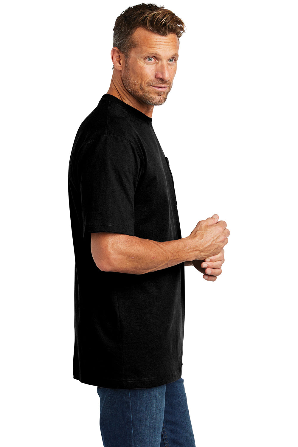 Carhartt CTK87/CTTK87 Mens Workwear Short Sleeve Crewneck T-Shirt w/ Pocket Black Model Side