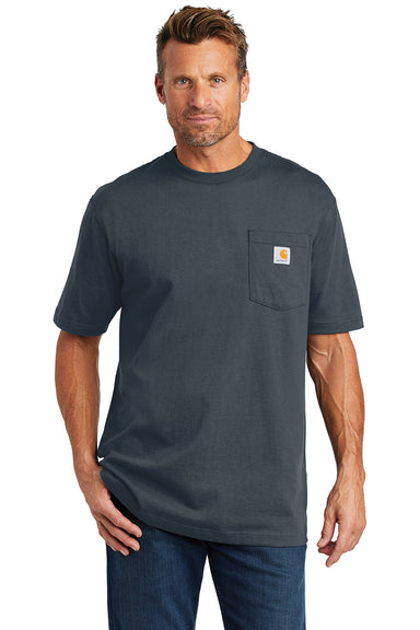 Carhartt CTK87/CTTK87 Mens Workwear Short Sleeve Crewneck T-Shirt w/ Pocket Bluestone Model Front