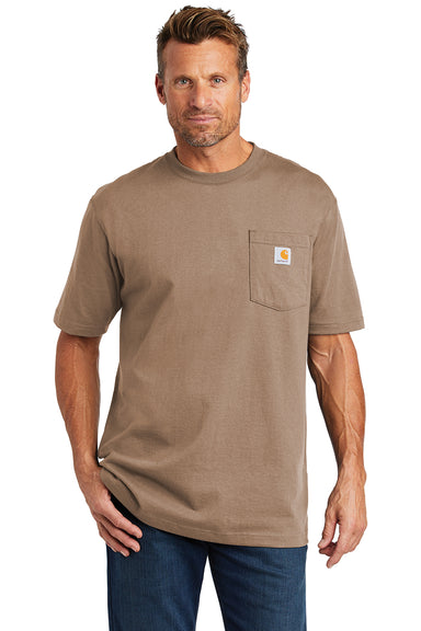 Carhartt CTK87/CTTK87 Mens Workwear Short Sleeve Crewneck T-Shirt w/ Pocket Desert Brown Model Front